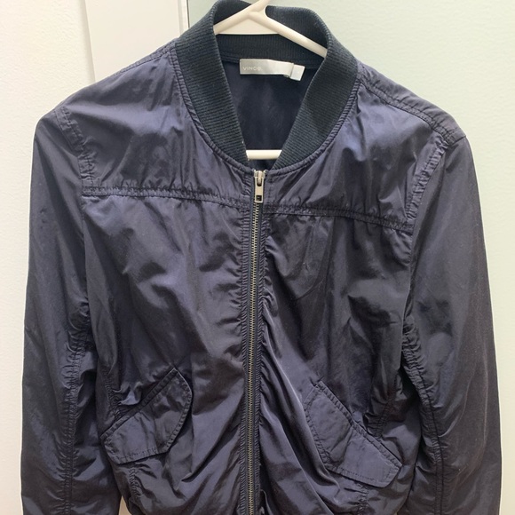 Vince Washed Shrunken Bomber Jacket Zip Navy Blue S - Picture 2 of 5